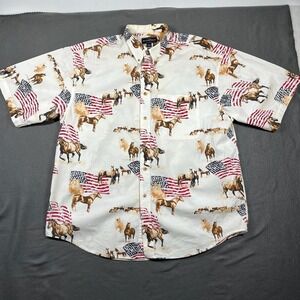 Bit & Bridle Mens Western Horse American Flag Print Shirt Americana Rodeo XL‎
